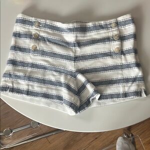 LOFT High Waist Blue and White Striped Shorts